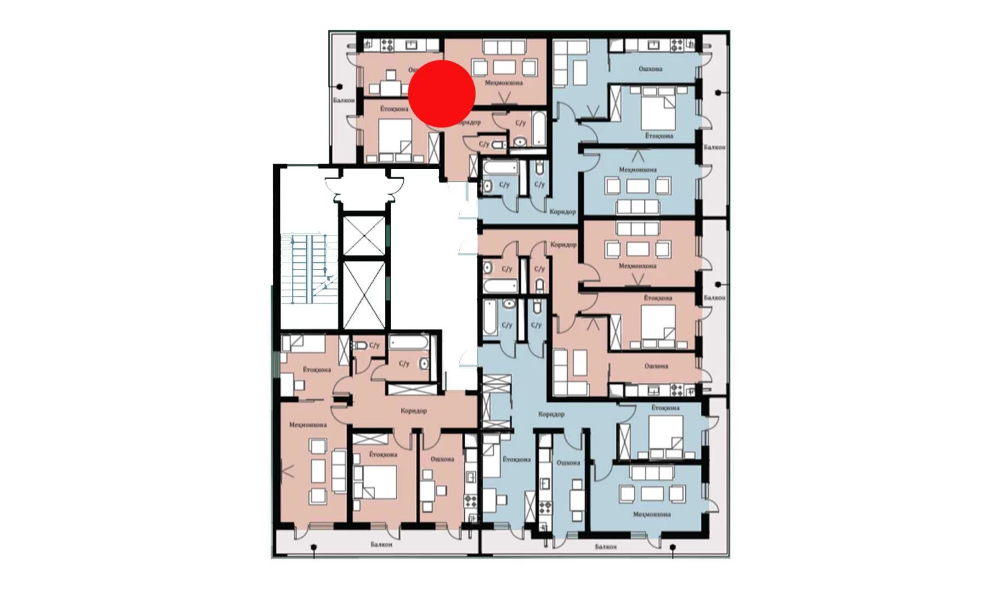 2-комн. квартира 44.89 м²  2/16 этаж | Жилой комплекс SOKIN DIYOR