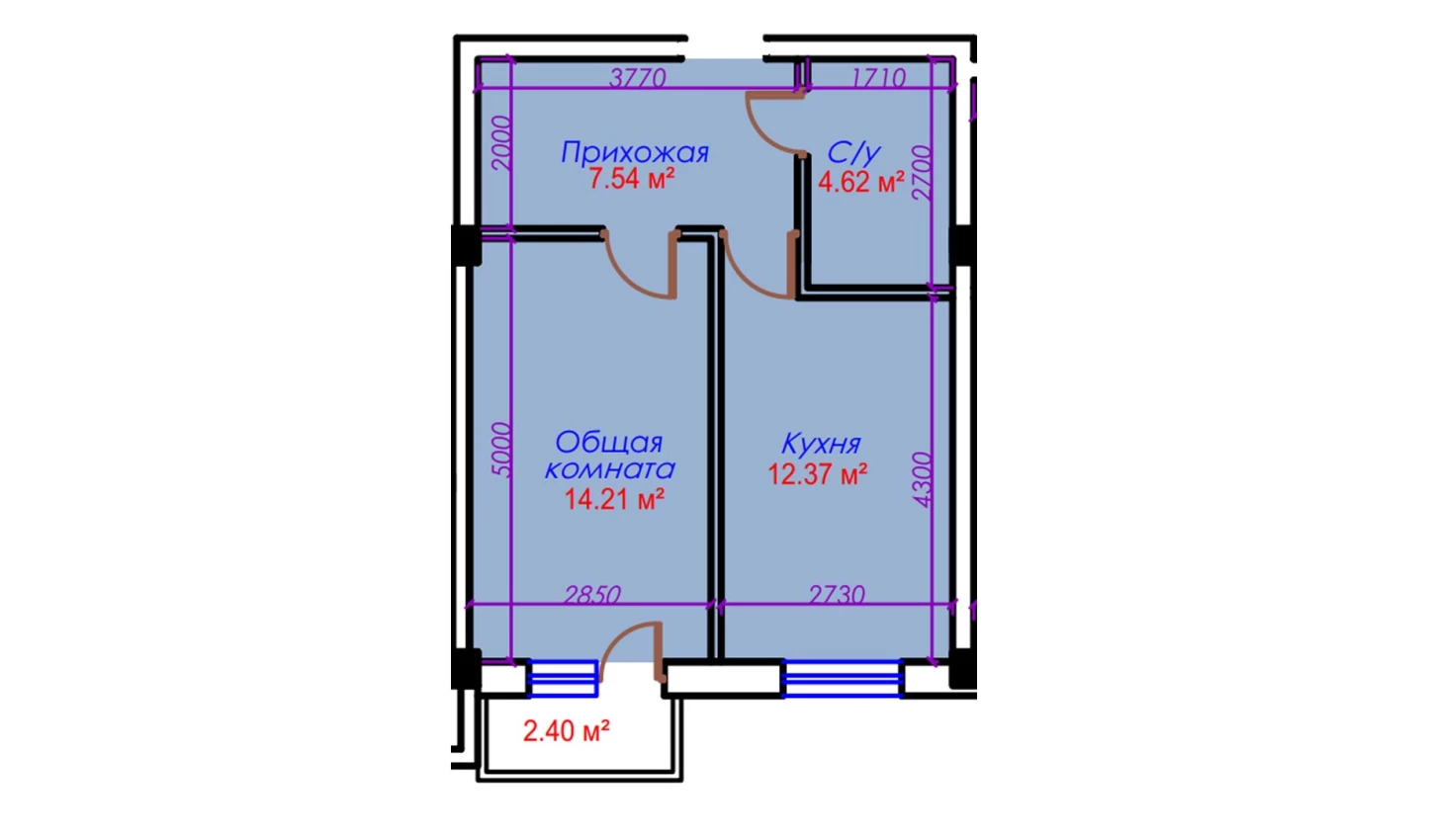 1-комн. квартира 41.14 м²  5/10 этаж | Жилой комплекс Ko'kcha-Oqtepa