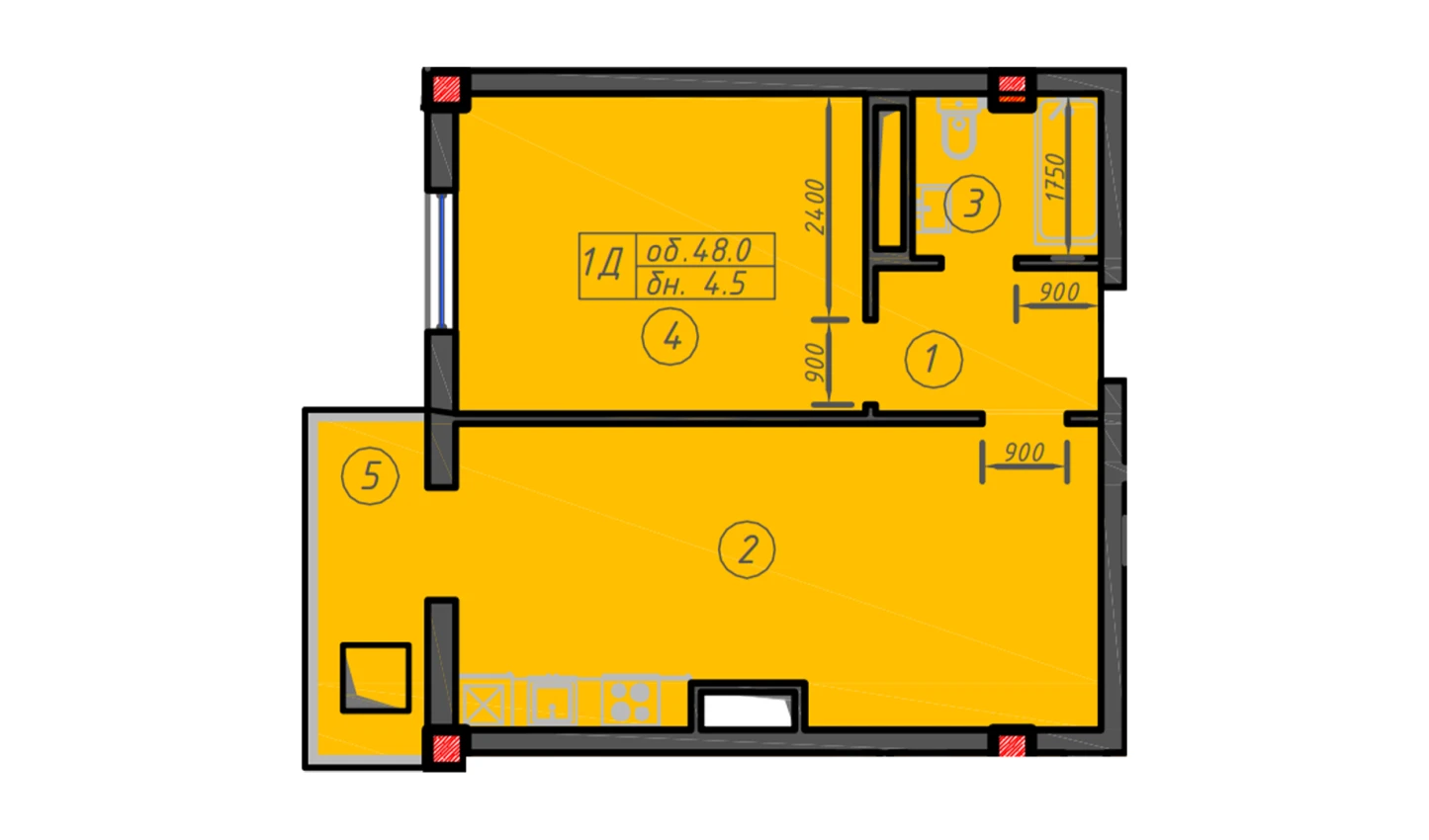 1-комн. квартира 48 м²  2/12 этаж | Жилой комплекс Sokin hayot