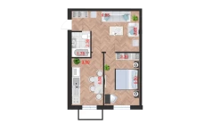 1-xonali xonadon 58.74 m²  2/10 qavat | Ko'kcha-Oqtepa Turar-joy majmuasi