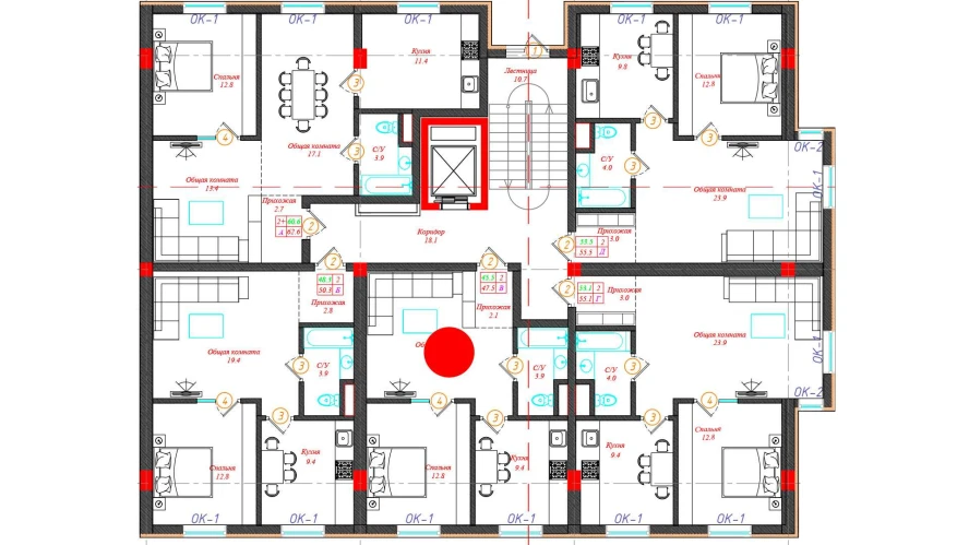 2-комн. квартира 47.5 м²  1/12 этаж | Жилой комплекс CHINARA PARK