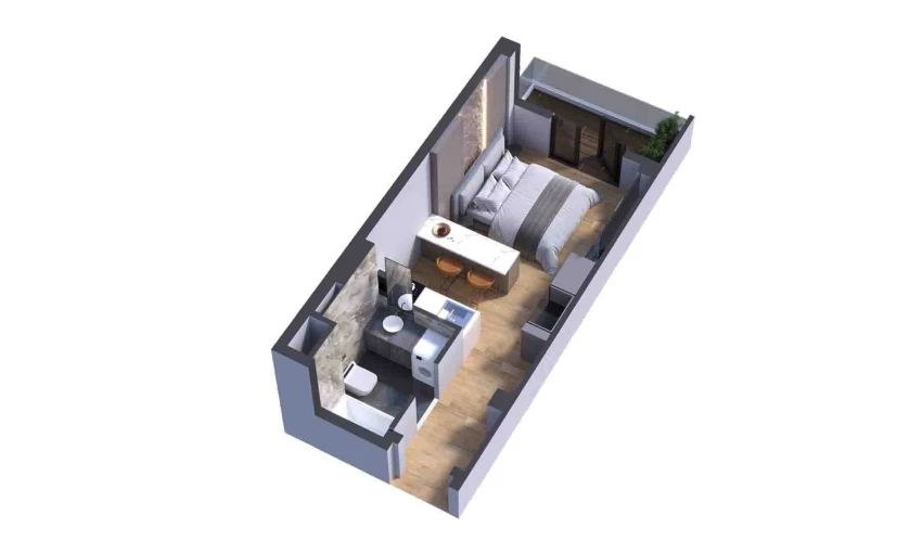 1-xonali xonadon 29.08 m²  3/7 qavat | Bochka Resort Turar-joy majmuasi