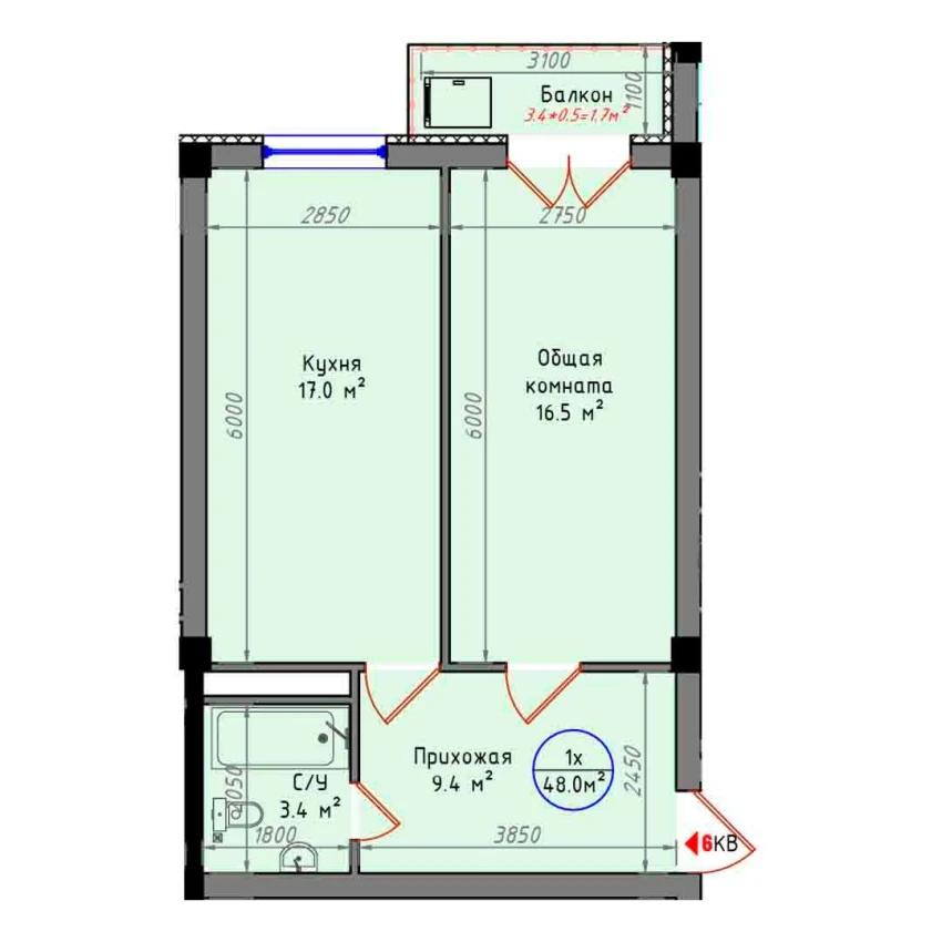 1-комн. квартира 48 м²  2/12 этаж | Жилой комплекс Zamin Jizzax