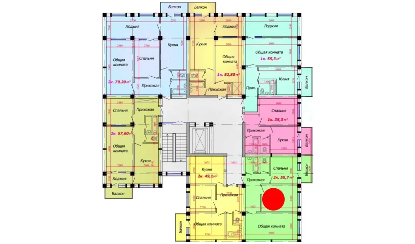 2-комнатная квартира 55.7 м²  8/9 этаж | Жилой комплекс VATAN