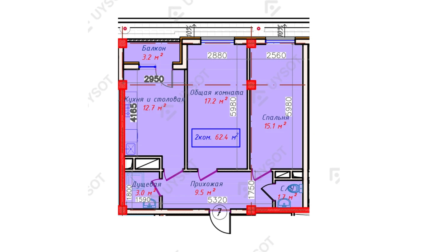 2-xonali xonadon 62.4 m² 2/9 qavat | QASHQADARYO Turar-joy majmuasi 2-xonali xonadon 62.4 m² 2/9 qavat | QASHQADARYO Turar-joy majmuasi