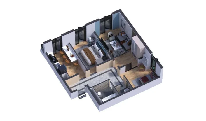 3-xonali xonadon 68.23 m²  15/16 qavat | SOKIN DIYOR Turar-joy majmuasi