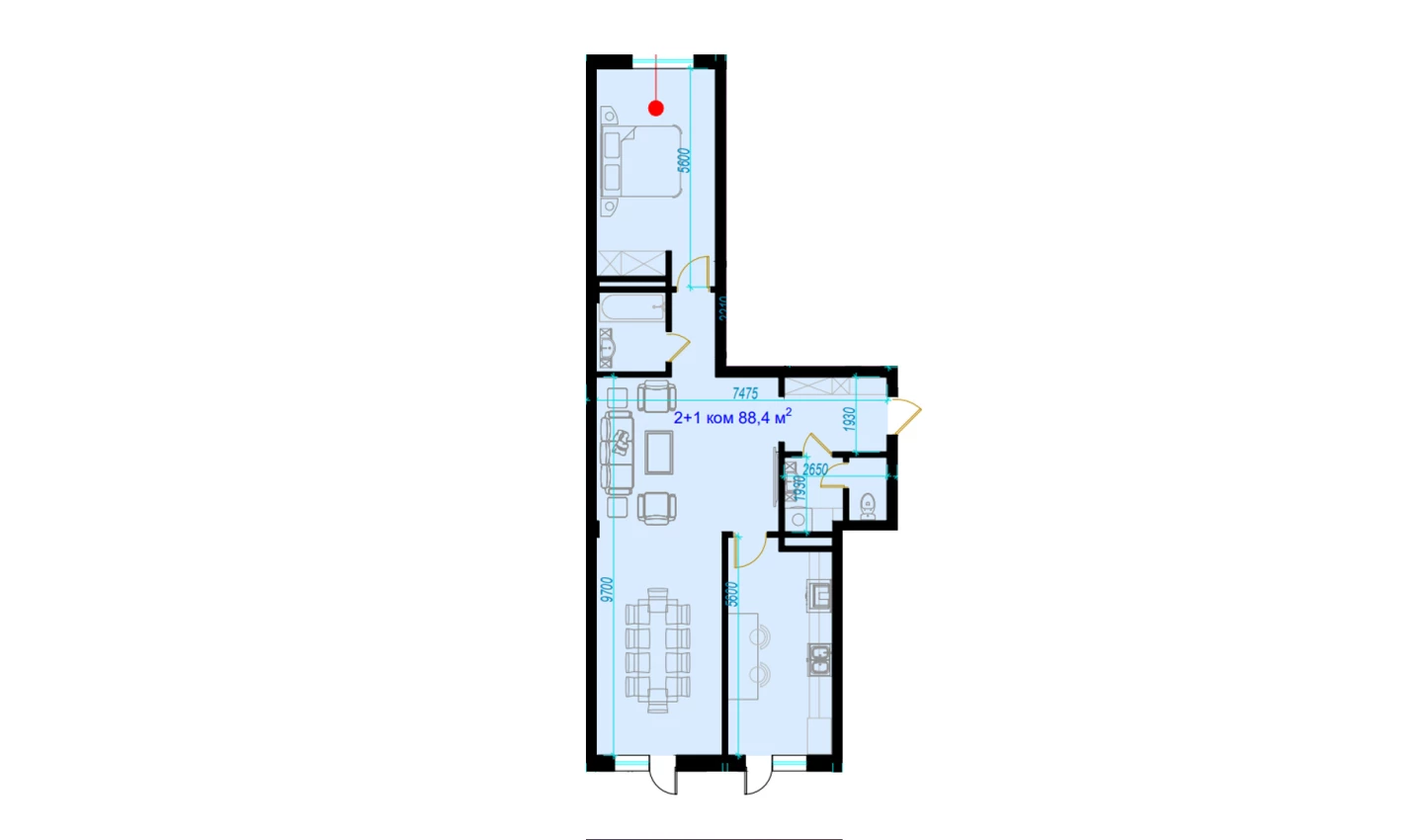 2-комн. квартира 93 м²  2/9 этаж | Жилой комплекс Rohat