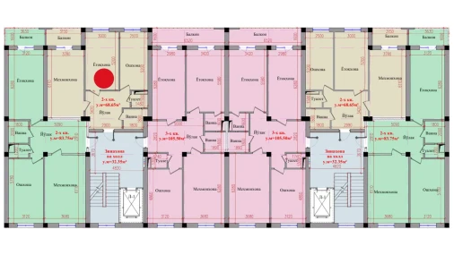 2-xonali xonadon 68.65 m²  8/8 qavat | Saxro Turar-joy majmuasi