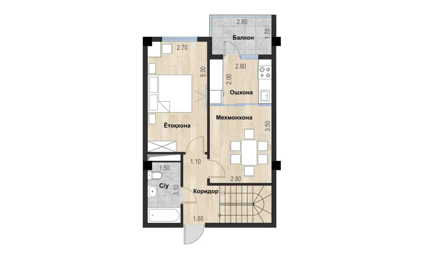 2-xonali xonadon 94.23 m²  7/7 qavat | Bochka Resort Turar-joy majmuasi