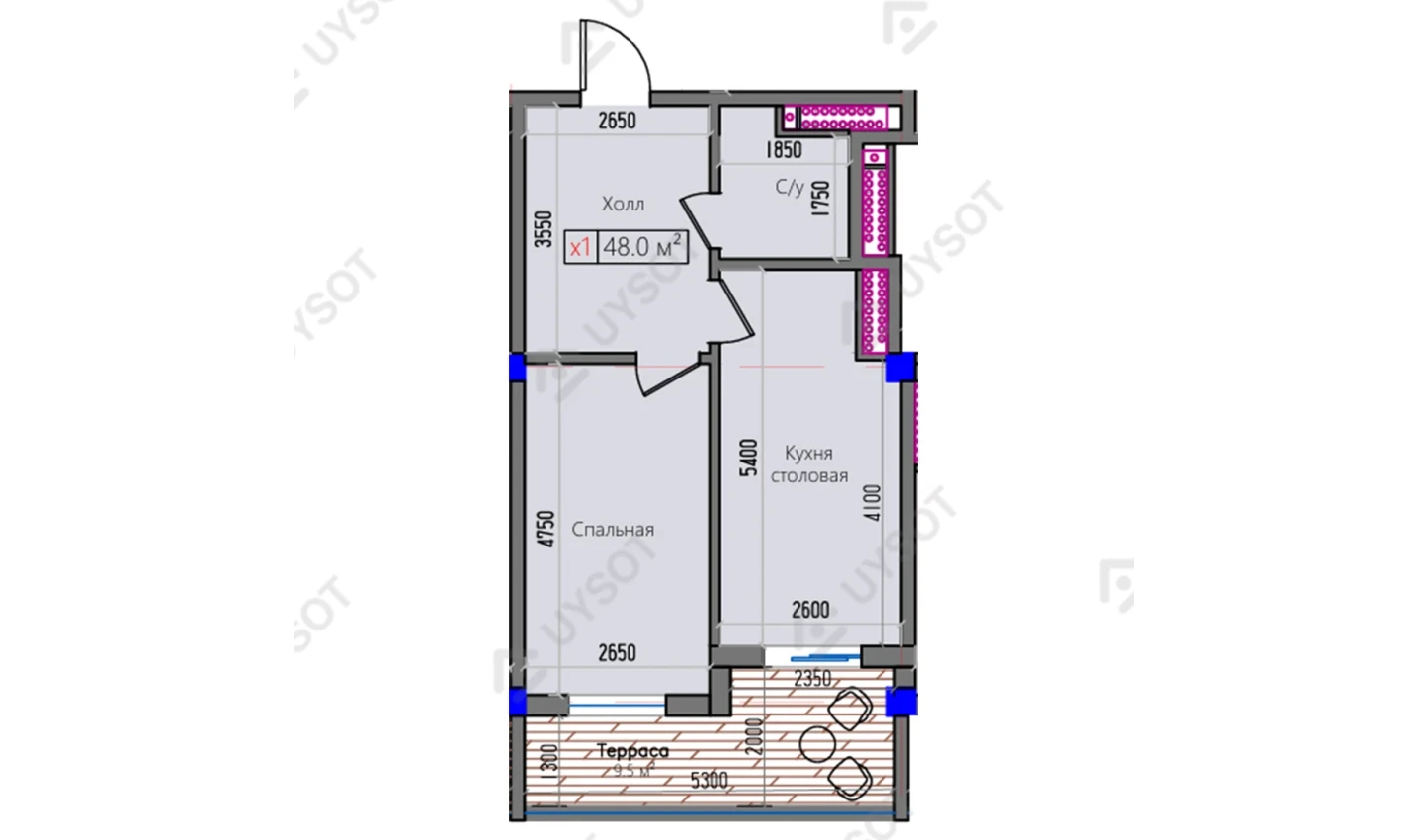 1-xonali xonadon 48 m² 2/16 qavat | Park Avenue Turar-joy majmuasi 1-xonali xonadon 48 m² 2/16 qavat | Park Avenue Turar-joy majmuasi