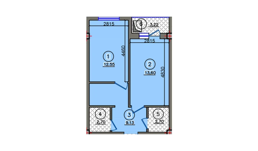 1-xonali xonadon 43.9 m²  6/10 qavat | Qibray City Turar-joy majmuasi