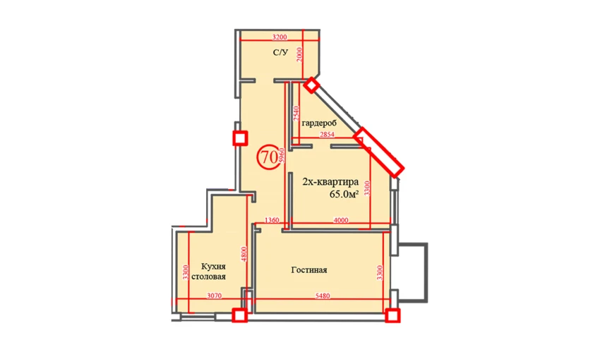 2-xonali xonadon 65 m²  13/14 qavat | Al-Barakat Turar-joy majmuasi