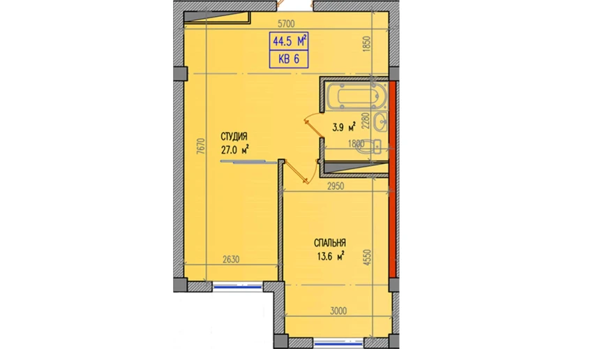 2-комнатная квартира 44.5 м²  1/9 этаж | Жилой комплекс Yuksalish Nurafshon