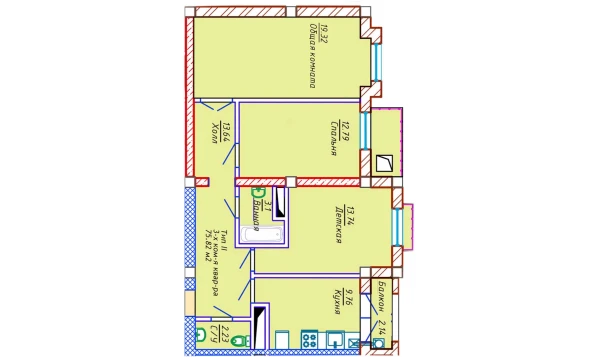 3-комнатная квартира 75.82 м²  5/10 этаж | Жилой комплекс Samarqand Park Avenue