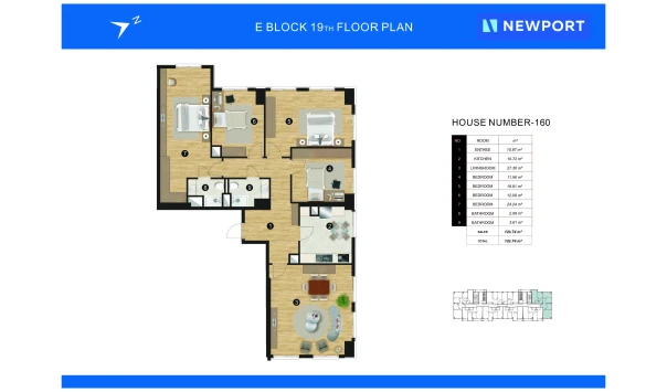 4-комнатная квартира 128.74 м²  19/19 этаж | Жилой комплекс Newport