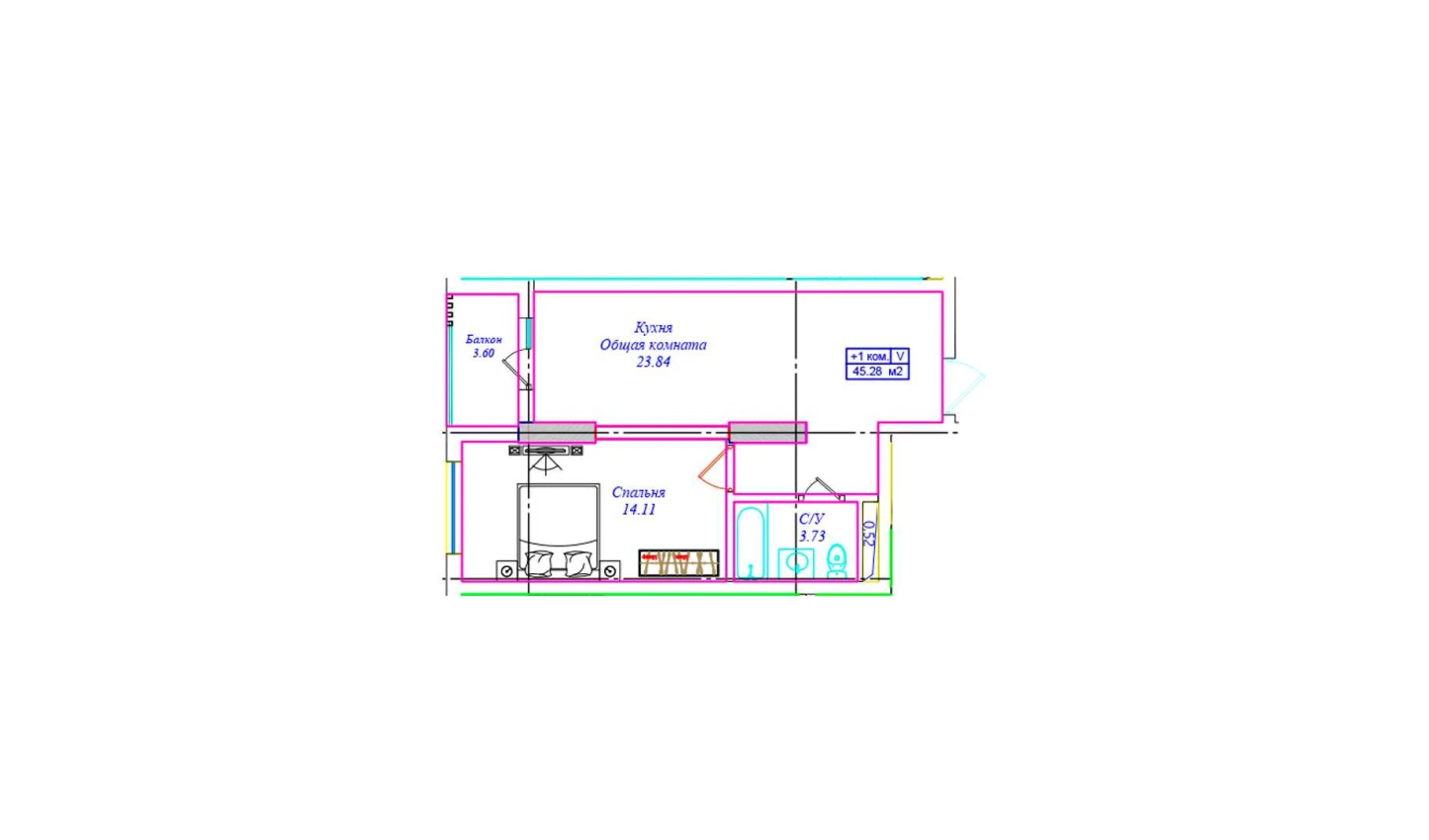 1-комн. квартира 45.28 м²  10/17 этаж | Жилой комплекс UCHTEPA CITY
