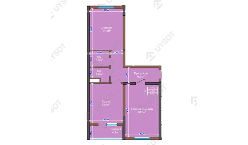 2-комнатная квартира 66 м²  2/9 этаж | Жилой комплекс NUR HAYAT