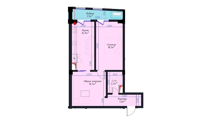 2-комнатная квартира 66.7 м²  13/14 этаж | Жилой комплекс Avia Palace