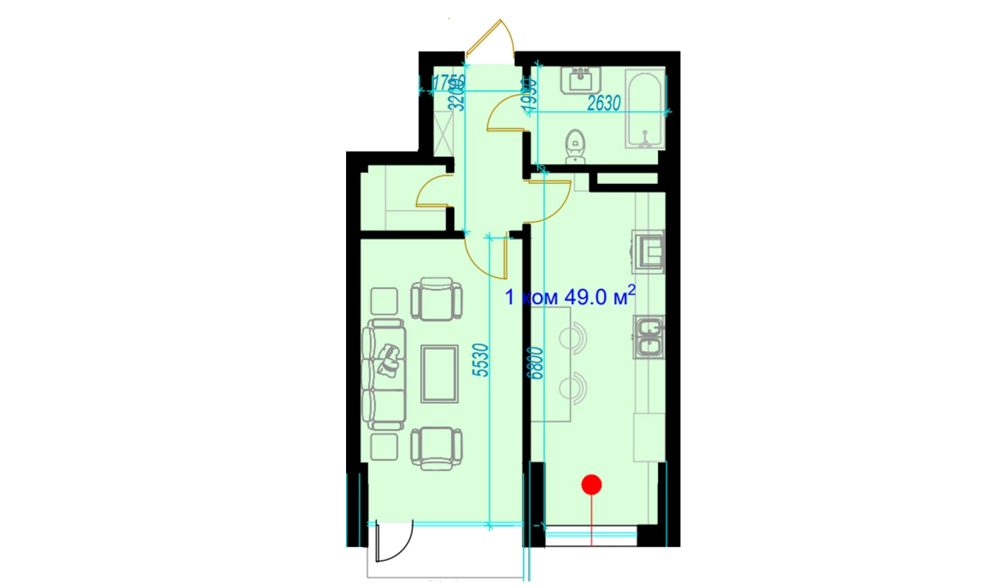 1-xonali xonadon 51.3 m²  8/9 qavat | Rohat Turar-joy majmuasi