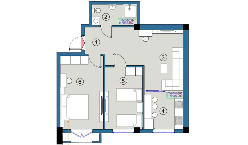 2-комнатная квартира 61.5 м²  3/9 этаж | Жилой комплекс FLORYA RESIDENCE