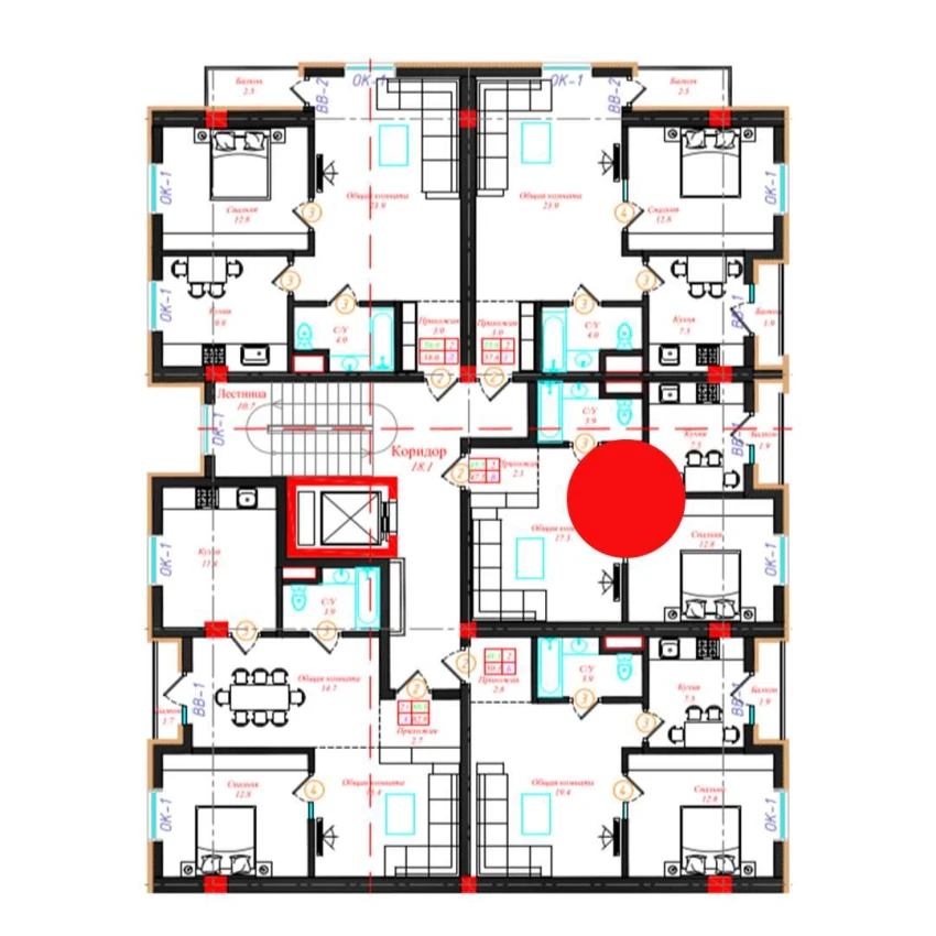2-xonali xonadon 47.5 m²  3/9 qavat | CHINARA PARK Turar-joy majmuasi