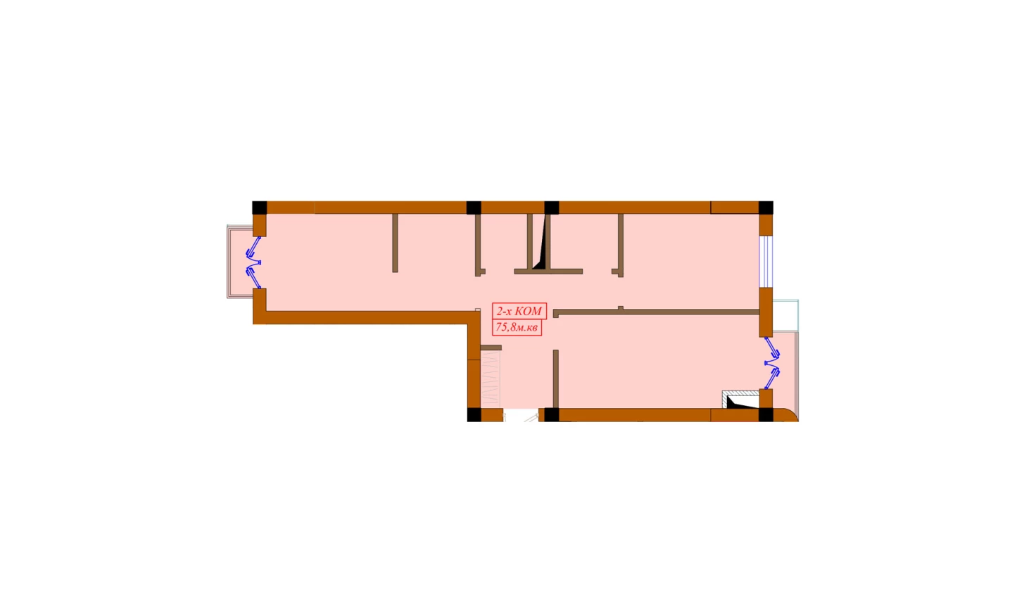 2-xonali xonadon 75.8 m²  4/10 qavat | Aviasozlar Plaza Turar-joy majmuasi