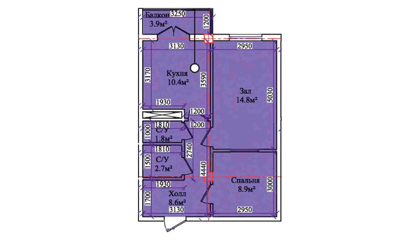 2-комн. квартира 50.7 м²  3/9 этаж | Жилой комплекс CHIRCHIQ CITY