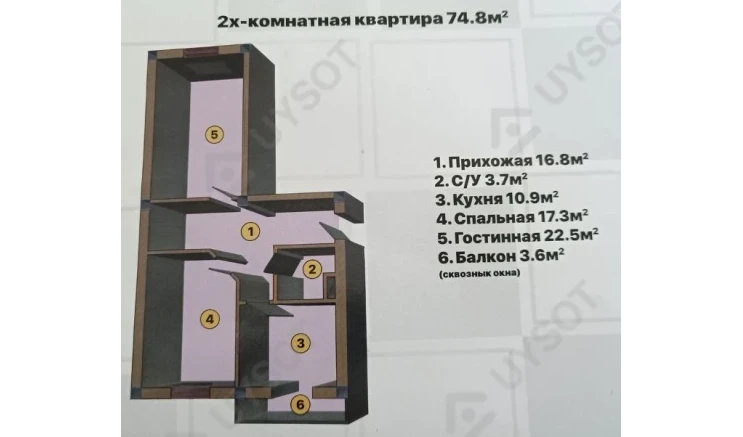 2-комнатная квартира 74.8 м²  2/5 этаж | Жилой комплекс Effect Stroy