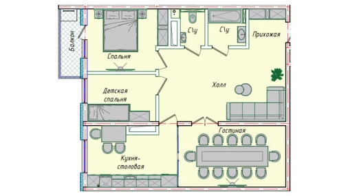 3-комнатная квартира 83.39 м²  13/16 этаж | Жилой комплекс EKO PARK