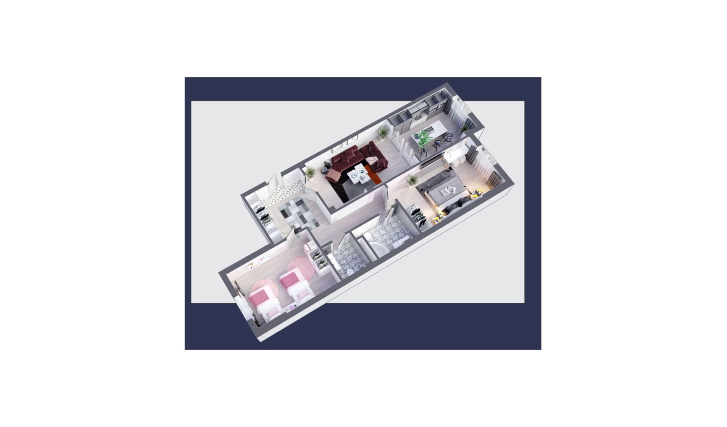 2-xonali xonadon 92.1 m²  9/10 qavat | Aviasozlar Plaza Turar-joy majmuasi