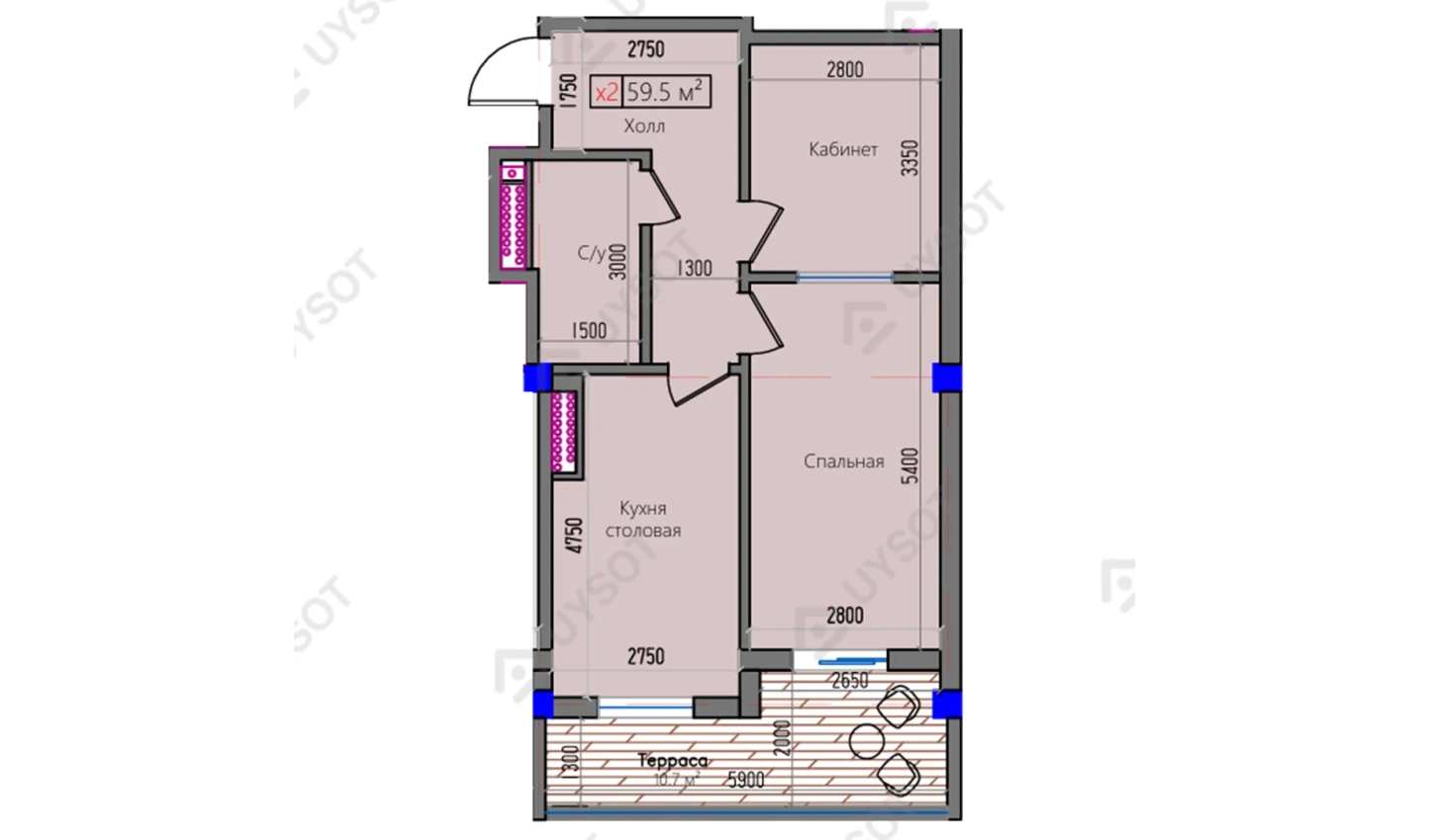 2-комн. квартира 59.5 м²  2/16 этаж | Жилой комплекс Park Avenue