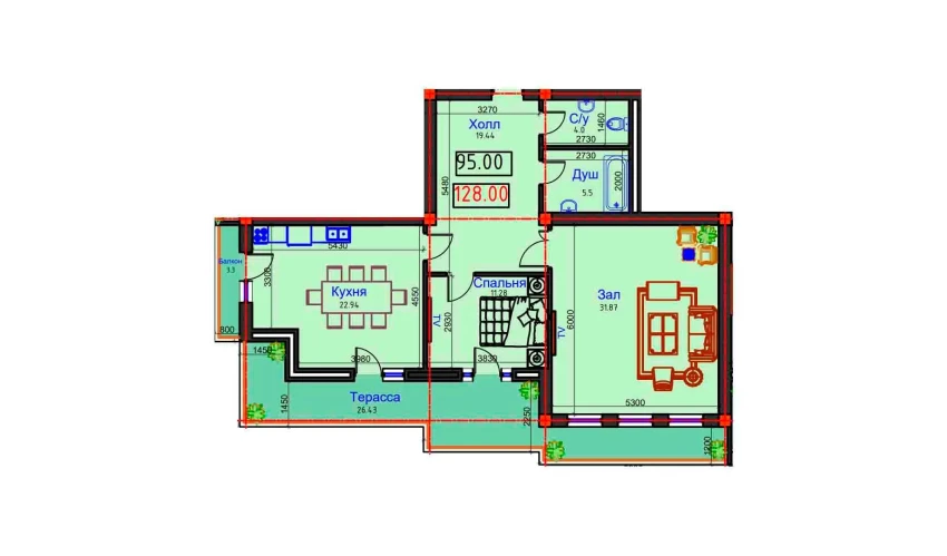 2-xonali xonadon 128 m²  8/8 qavat | BAHOR Turar-joy majmuasi