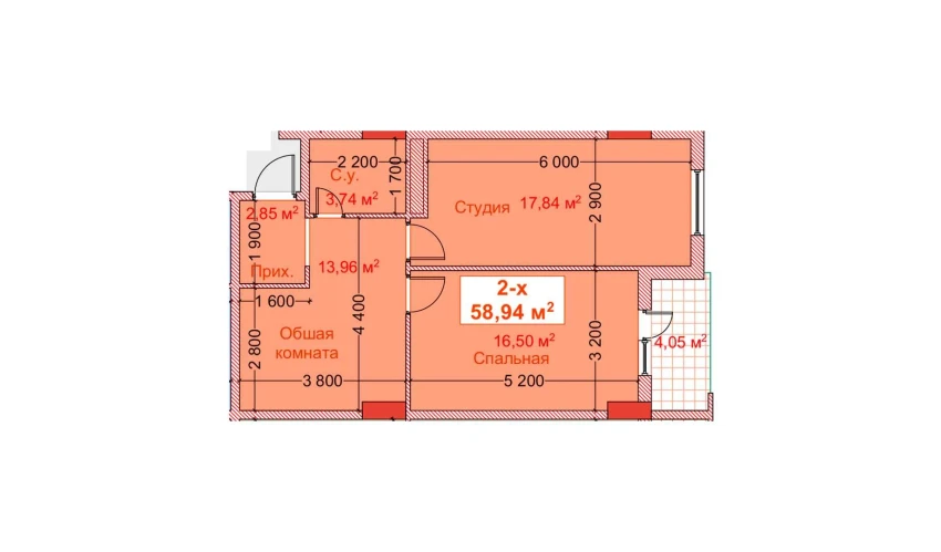 2-комнатная квартира 58.94 м²  5/8 этаж | Жилой комплекс CAPITAL AVENUE