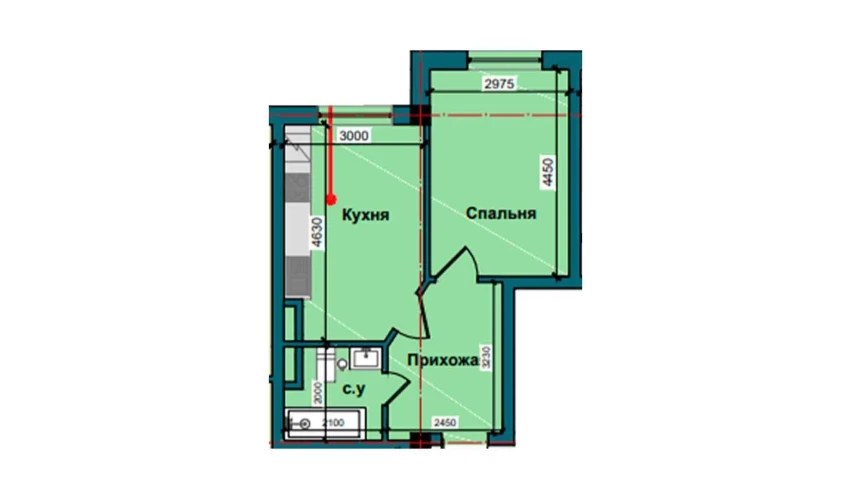 1-xonali xonadon 39.4 m²  1/9 qavat | NUR BARAKA Turar-joy majmuasi