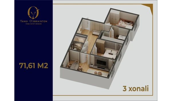 3-комнатная квартира 145.82 м²  9/9 этаж | Жилой комплекс Yangi O'zbekiston