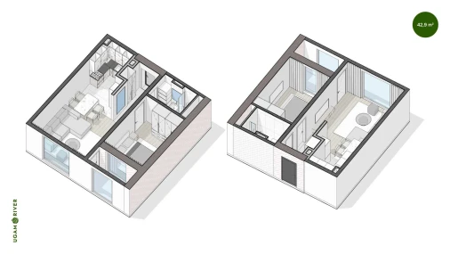 2-комнатная квартира 47.91 м²  2/6 этаж | Жилой комплекс Ugam River