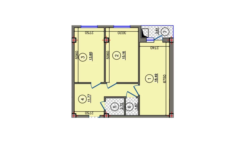 2-комнатная квартира 67.45 м²  6/10 этаж | Жилой комплекс Qibray City