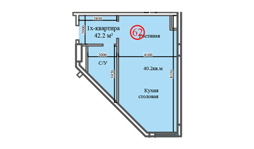2-xonali xonadon 42.2 m²  11/14 qavat | Al-Barakat Turar-joy majmuasi