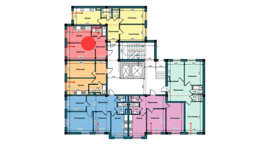 1-xonali xonadon 41.4 m²  2/10 qavat | NUR BARAKA Turar-joy majmuasi