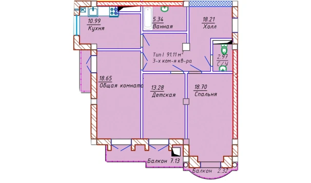 3-комнатная квартира 91.11 м²  8/10 этаж | Жилой комплекс Samarqand Park Avenue