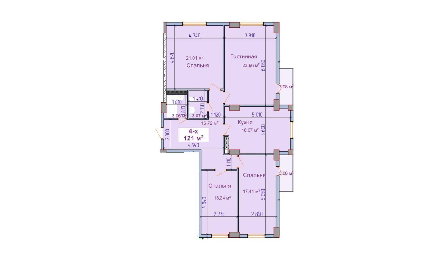 4-комн. квартира 121 м²  4/9 этаж | Жилой комплекс SHAYX-UL OLAM