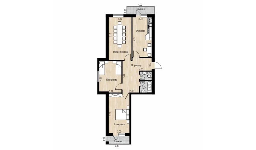 3-xonali xonadon 99.6 m²  7/8 qavat | Mustaqillik Avenue Turar-joy majmuasi