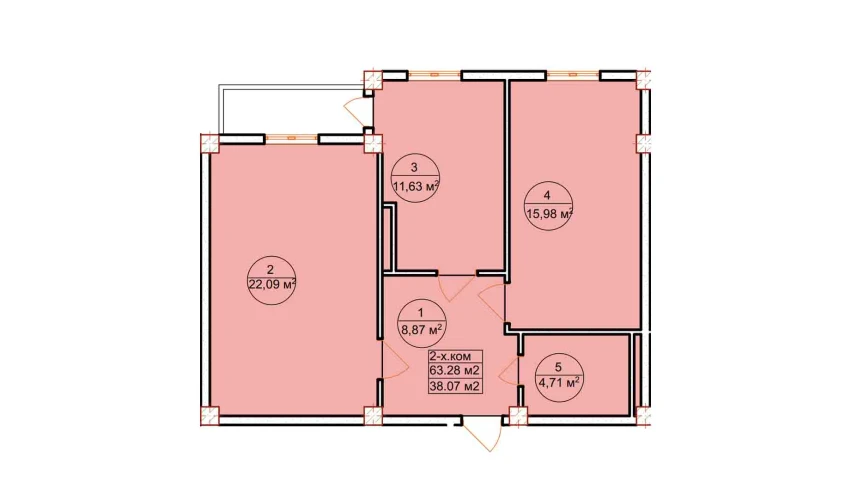 2-xonali xonadon 63.28 m²  6/7 qavat | Ashxabod Turar-joy majmuasi