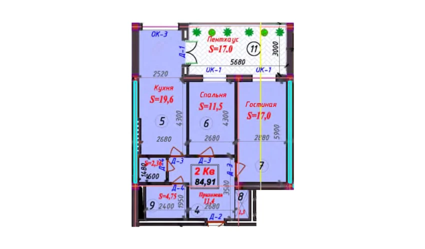 2-xonali xonadon 84.91 m²  2/9 qavat | SAMARQAND CITY Turar-joy majmuasi