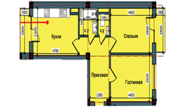 2-xonali xonadon 61.7 m²  10/10 qavat | NUR BARAKA Turar-joy majmuasi