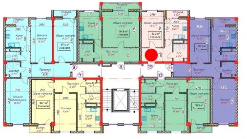 1-xonali xonadon 97.1 m²  9/9 qavat | SOHIL 1 Turar-joy majmuasi