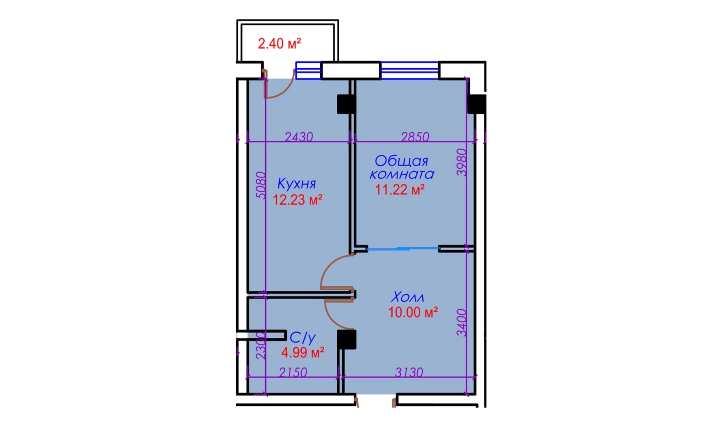 1-комн. квартира 40.84 м²  6/10 этаж | Жилой комплекс Ko'kcha-Oqtepa