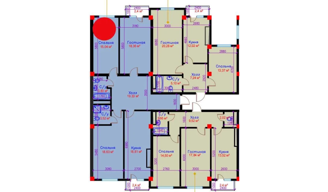 3-комнатная квартира 103.82 м²  9/10 этаж | Жилой комплекс Ko'kcha-Oqtepa