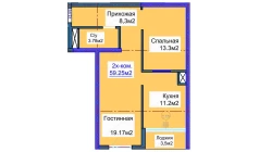2-xonali xonadon 59.25 m² 14/16 qavat | ELITE ECO CITY Turar-joy majmuasi 2-xonali xonadon 59.25 m² 14/16 qavat | ELITE ECO CITY Turar-joy majmuasi