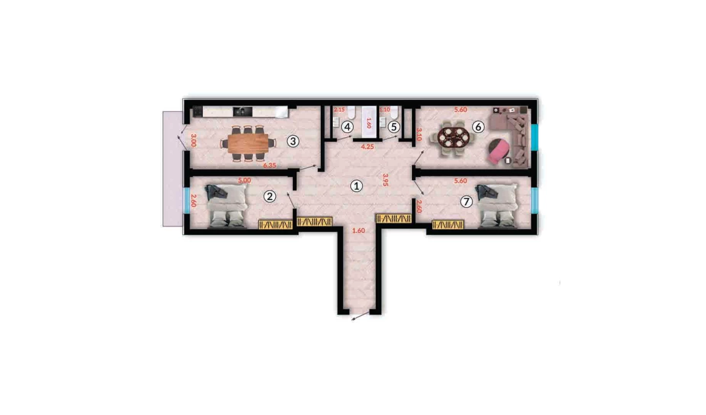 3-комн. квартира 103.6 м²  3/10 этаж | Жилой комплекс Ko'kcha-Oqtepa